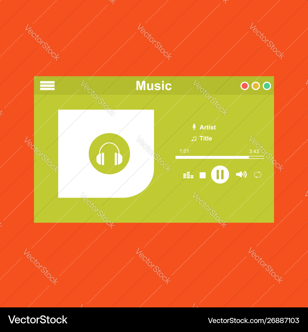Media player application app template with flat vector image