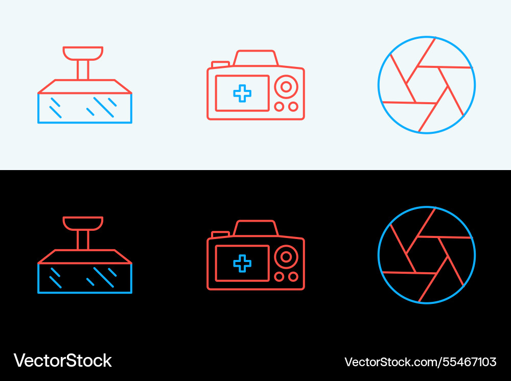 Set line camera shutter softbox light and photo Set line camera shutter softbox light and photo vector image