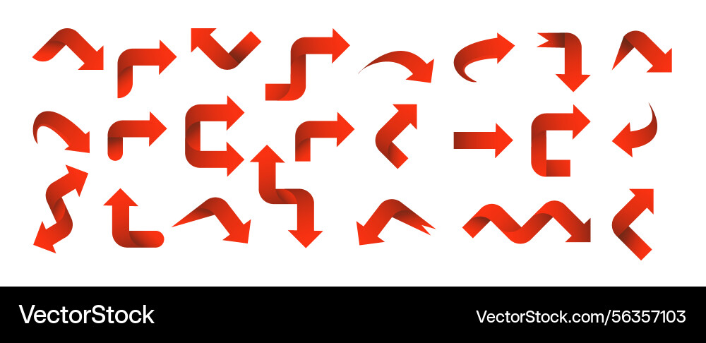 Set red arrow 3d icons pointing up down left right vector image