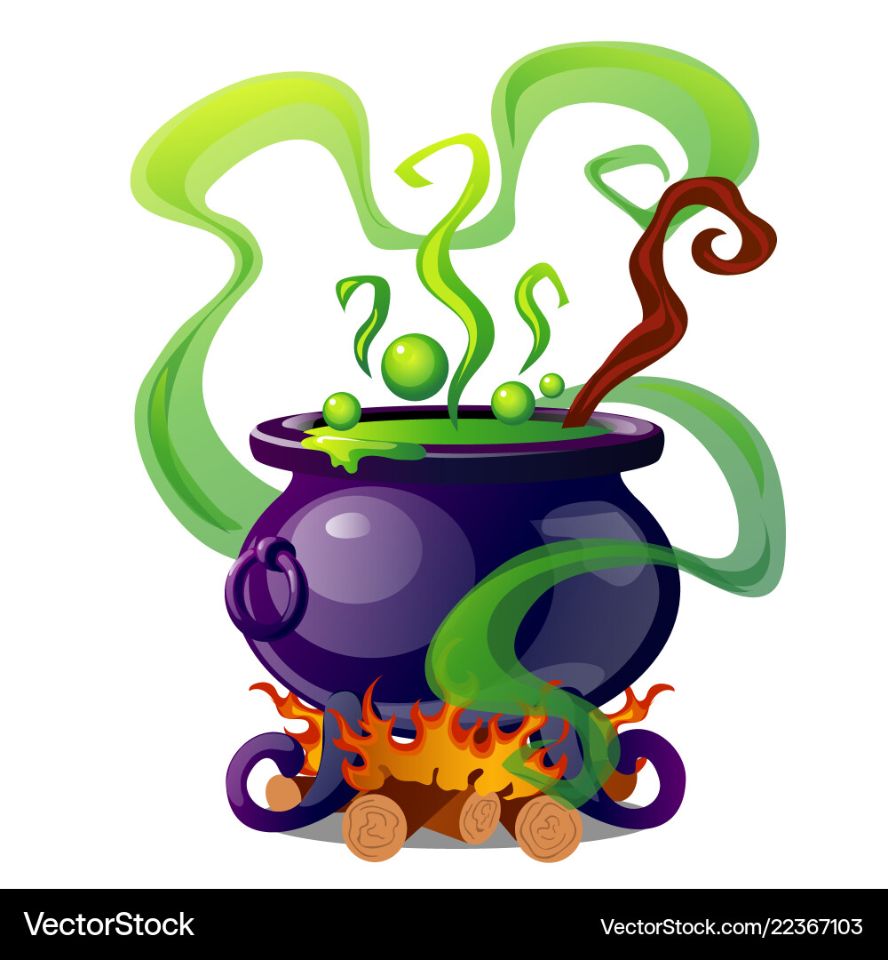 Steel cauldron with boiling green magic potion vector image