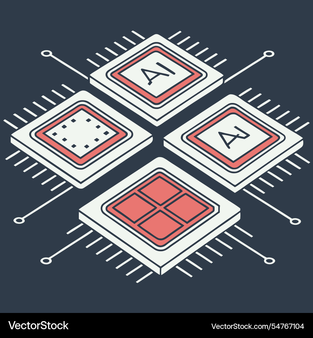 Ai chipsets in a symmetrical grid the blueprint vector image