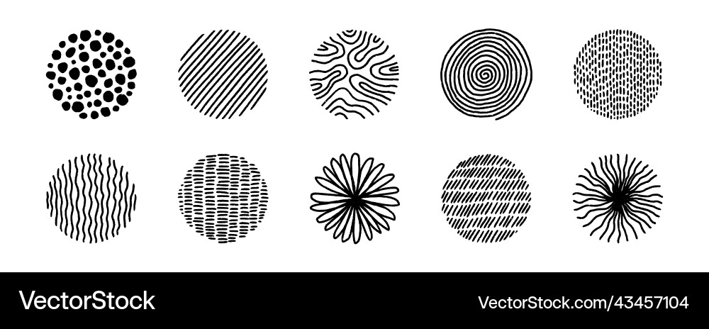 Hand drawn circles with doodle texture modern vector image