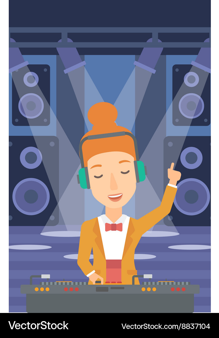 Smiling dj with console Vector Image