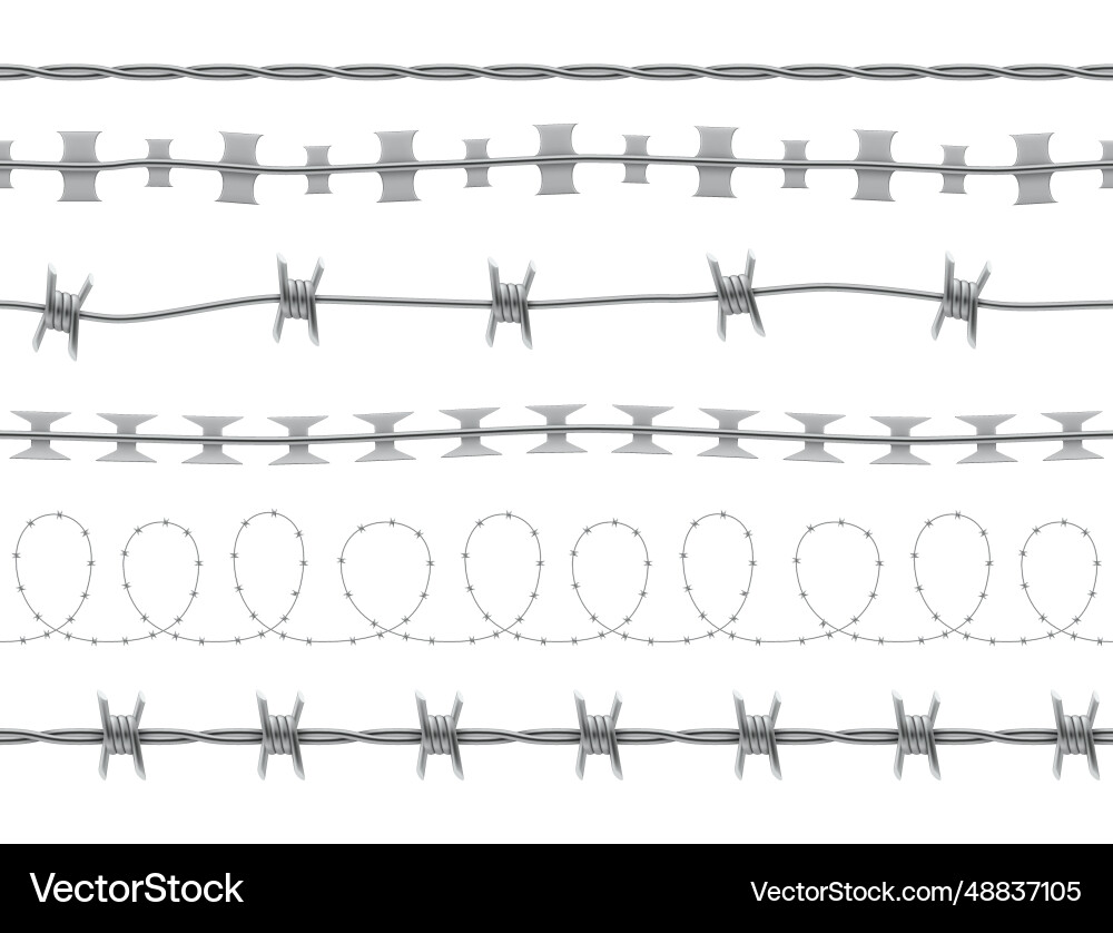 Barbed wire set seamless metallic fence with sharp Barbed wire set seamless metallic fence with sharp vector image