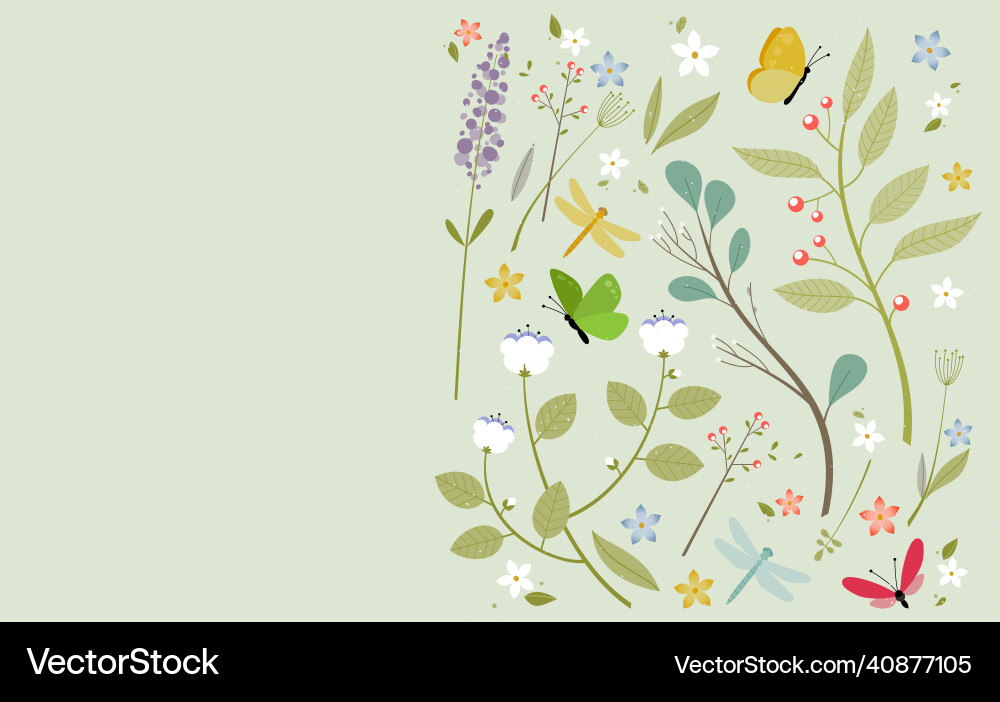 Blumen Schmetterlinge Libelle Beeren Blumen Schmetterlinge Libelle Beeren vektorbild