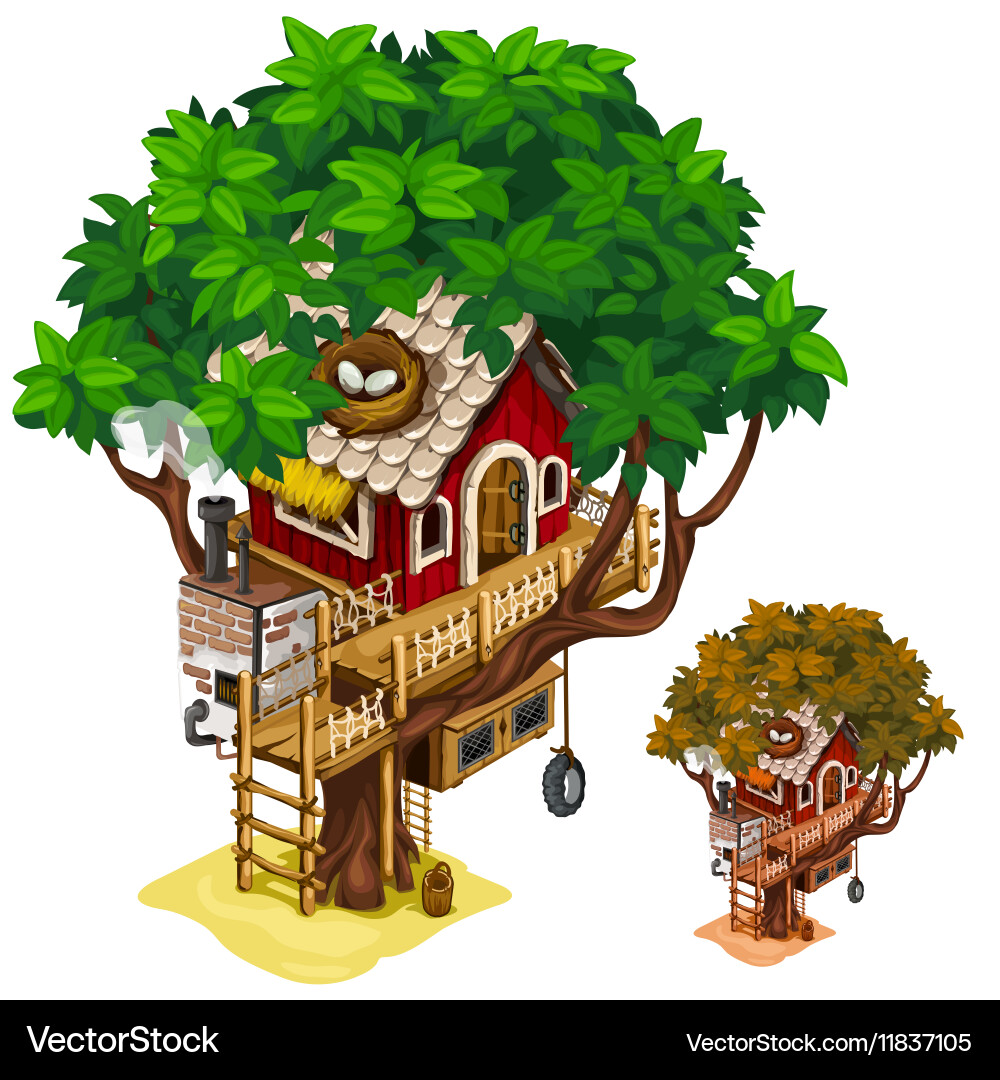 Cosy house built on large tree isolated Vector Image