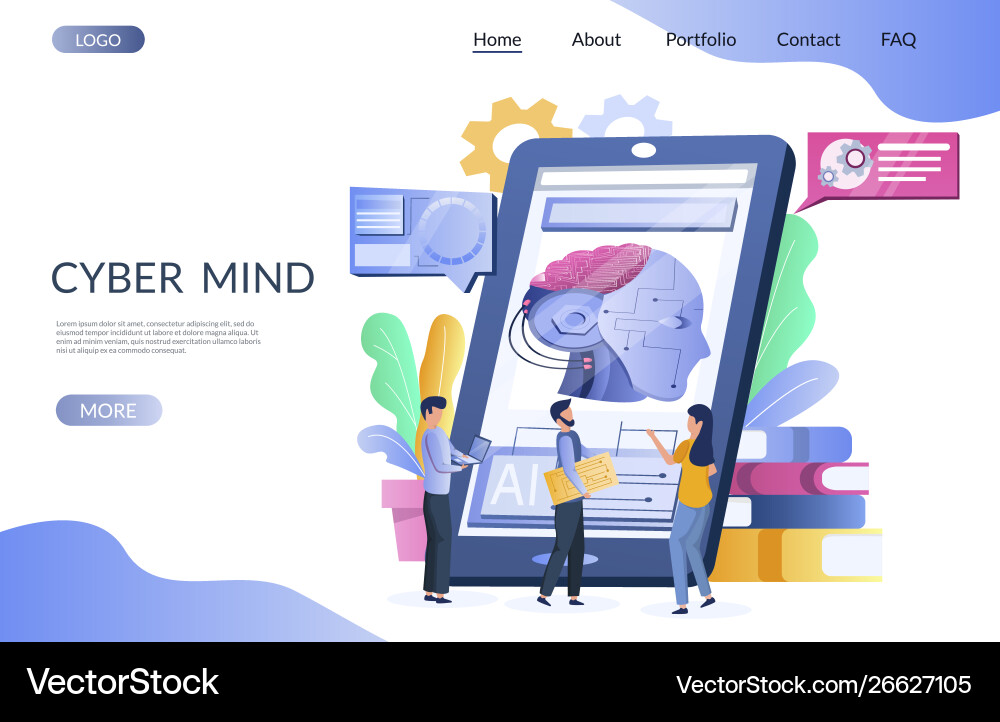 Cyber mind website landing page design vector image