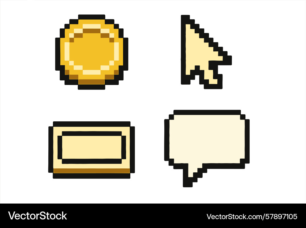 Digital pixel icons showcasing a coin cursor vector image