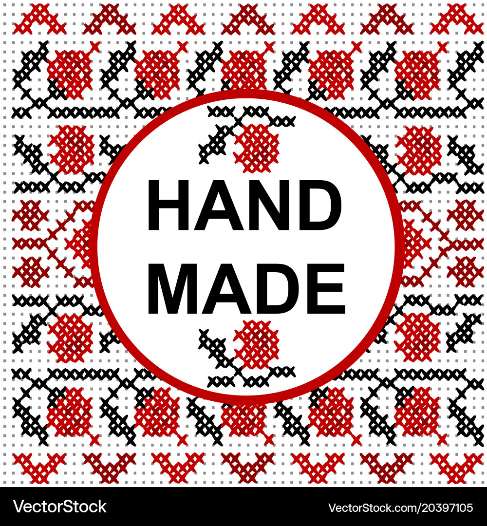 Handmade round frame over a cross stitch pattern Vector Image