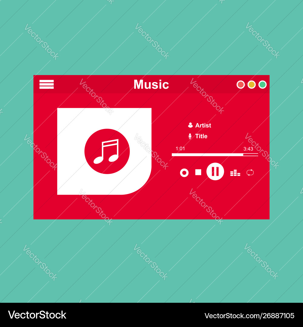 Media player application app template with flat Media player application app template with flat vector image