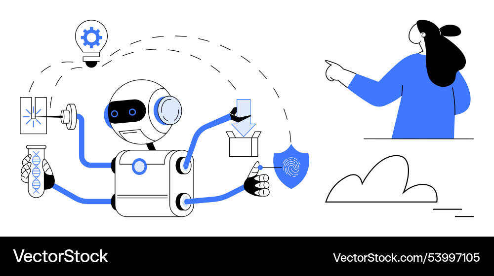 Multifunctional robot assisting in various tasks Multifunctional robot assisting in various tasks vector image