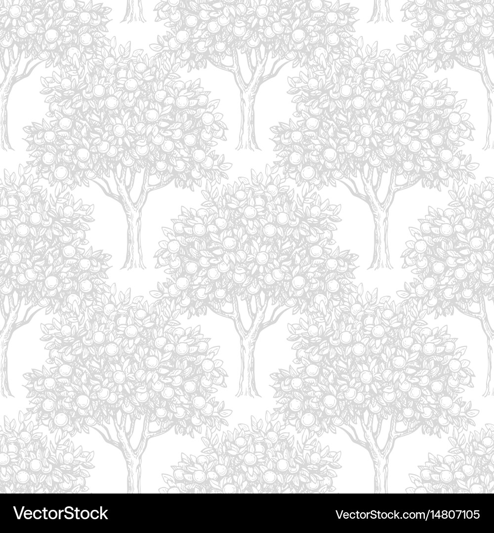 Orange Tree Pattern - Botanical Repeat Vector Image