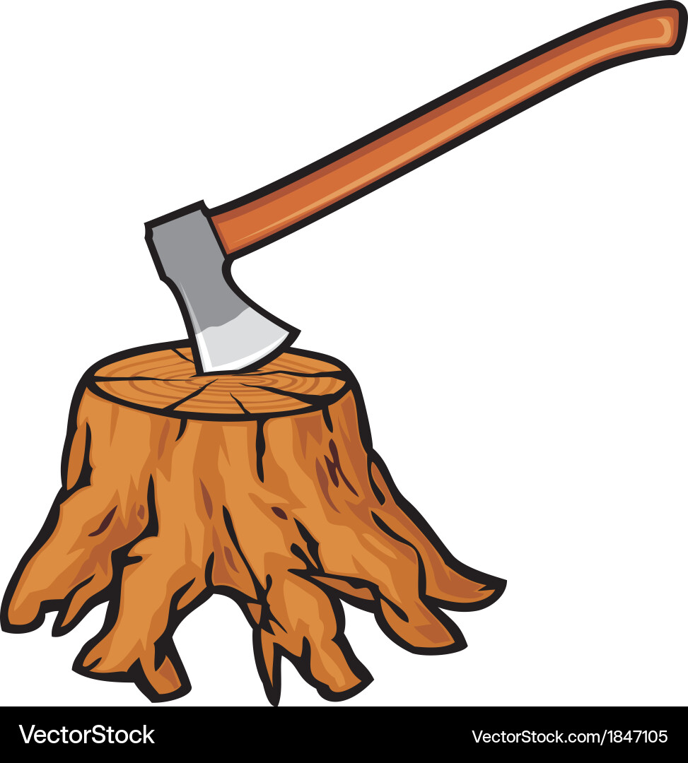 Tree Stump with Roots and Axe vector image