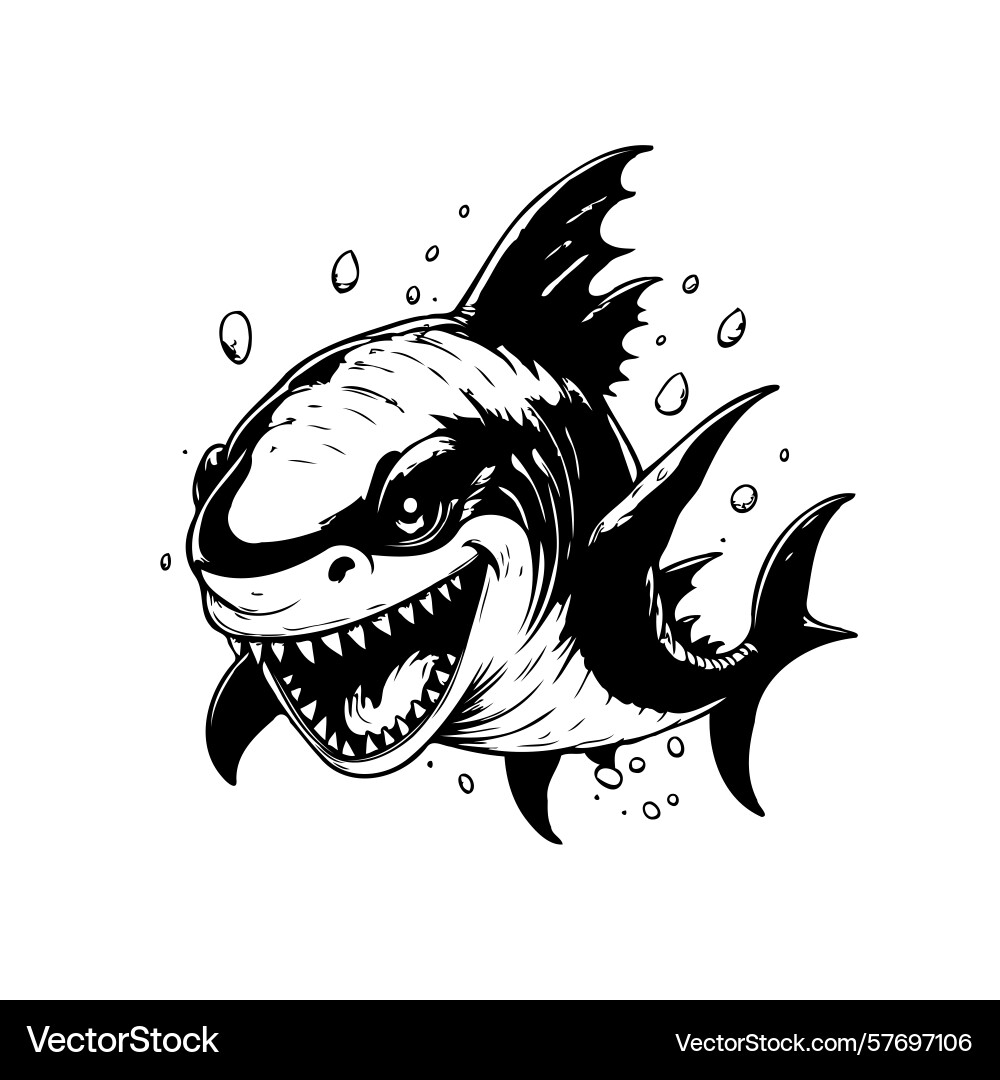 A smiling shark with sharp teeth and bubbles Vector Image
