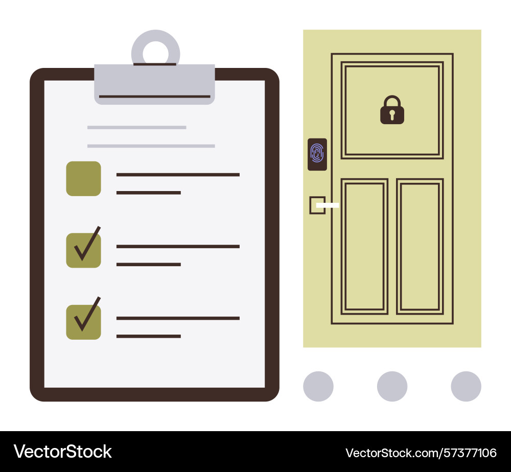 Checklist and secure door with lock representing Checklist and secure door with lock representing vector image