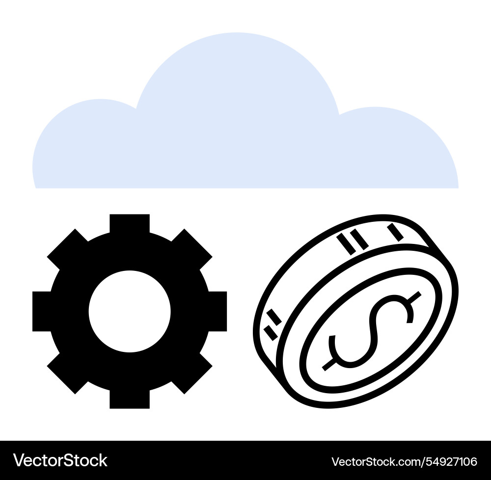 Cloud computing with gear and coin symbolizing Vector Image