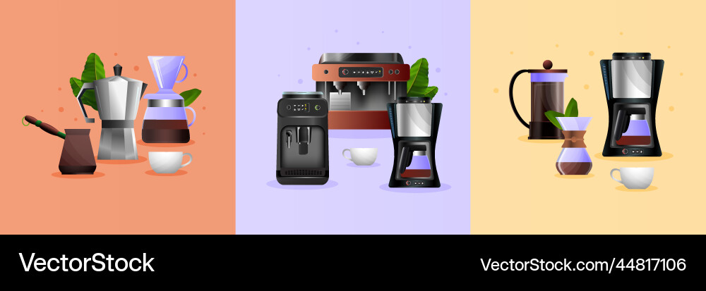 Coffee equipment compositions set vector image