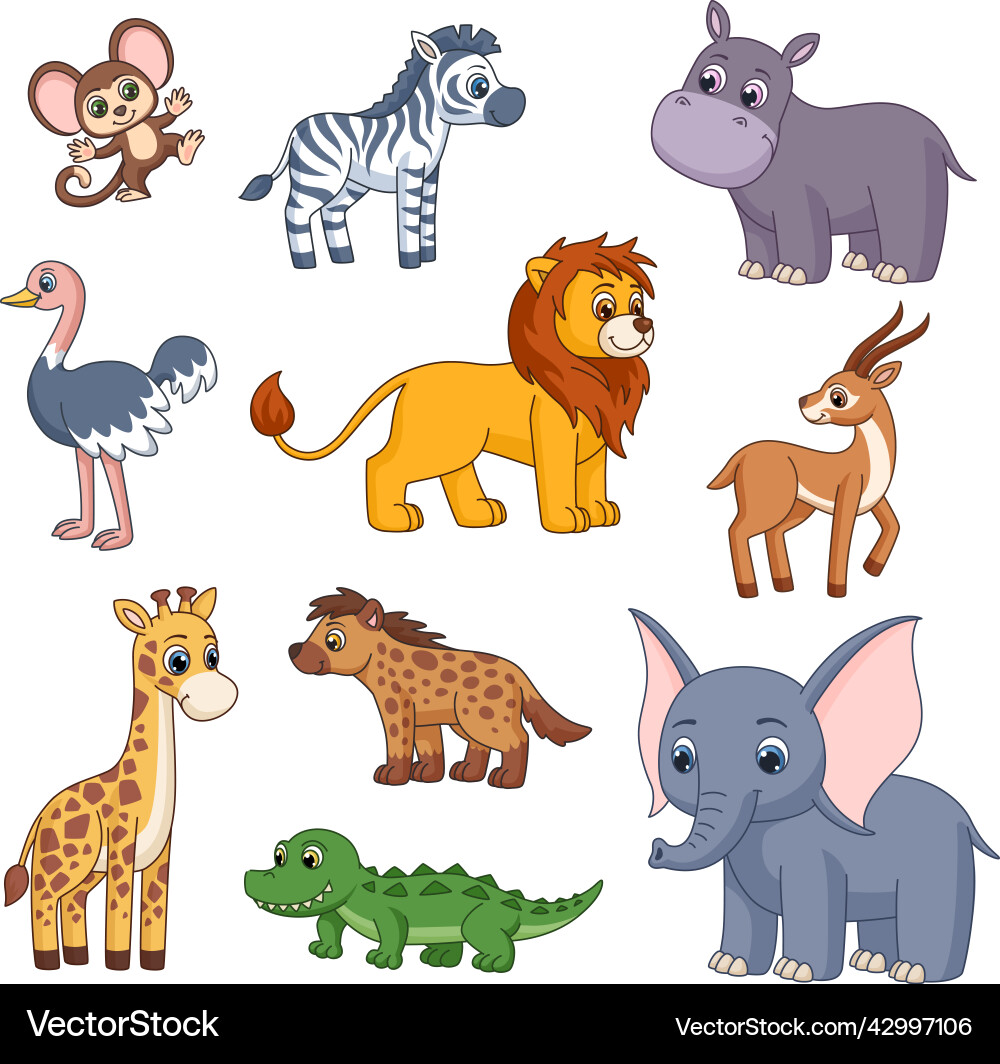 Cute jungle cartoon animals safari animal Cute jungle cartoon animals safari animal Vector Image