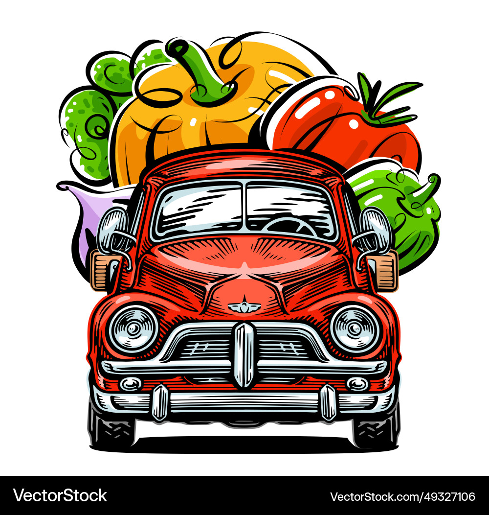 Farm organic food delivery pickup truck and fresh Farm organic food delivery pickup truck and fresh vector image