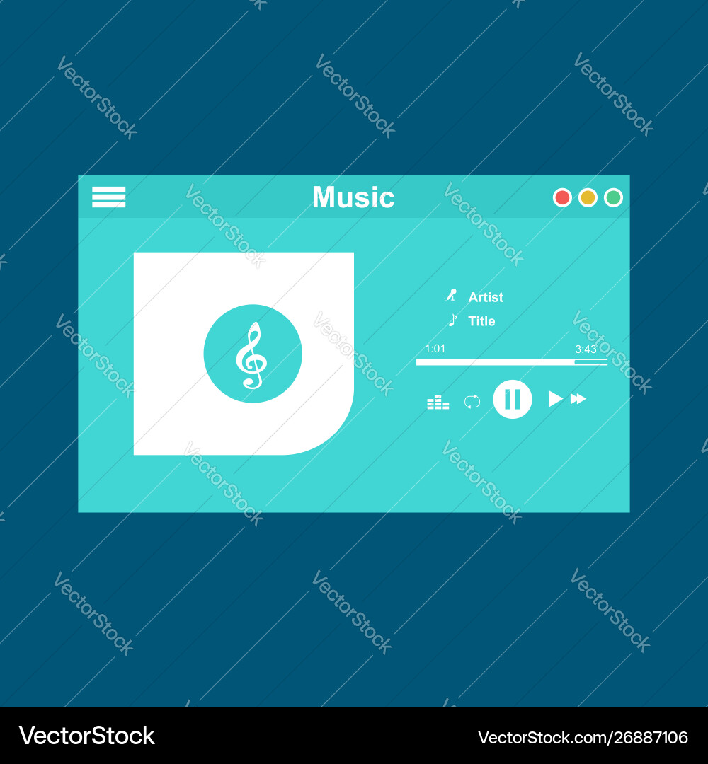 Media player application app template with flat Media player application app template with flat vector image
