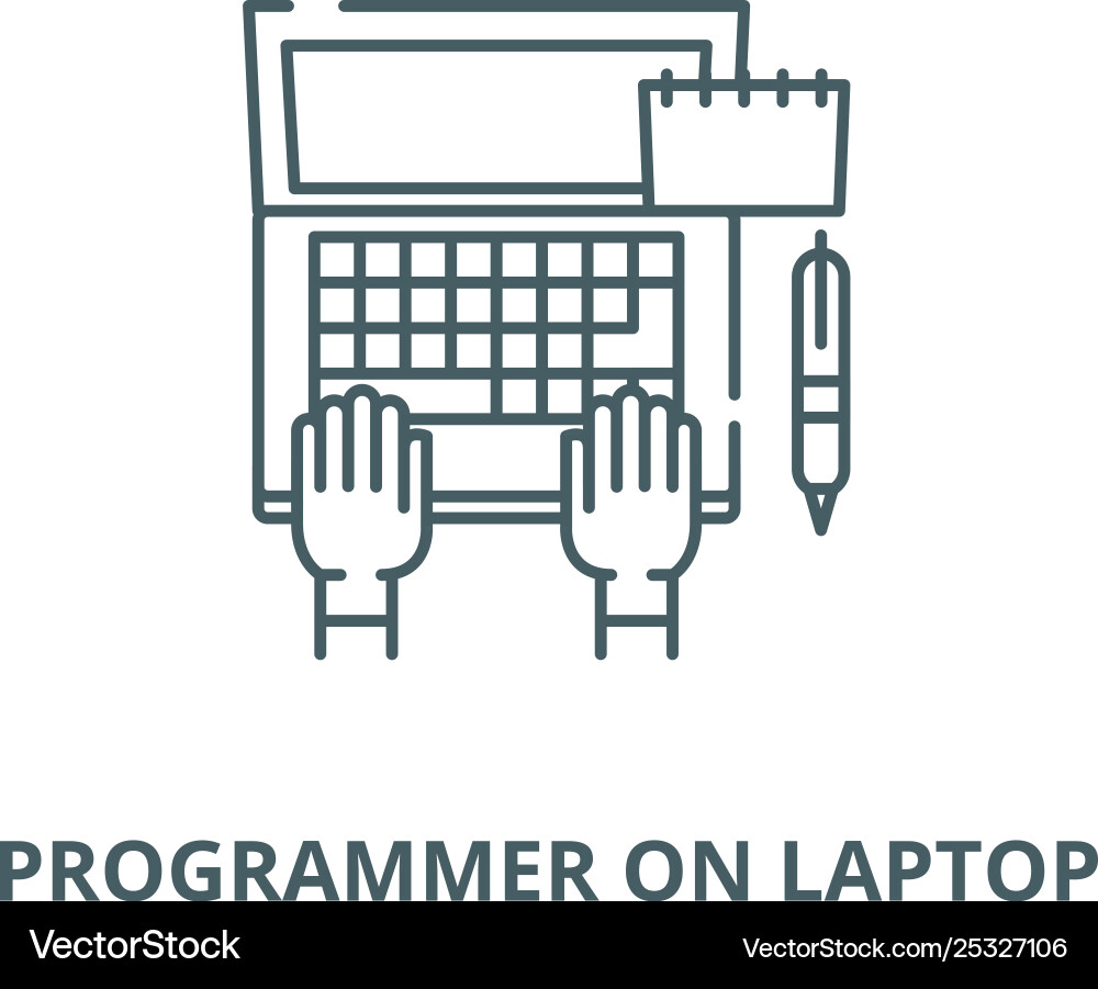 Programmer on laptop line icon linear Programmer on laptop line icon linear vector image