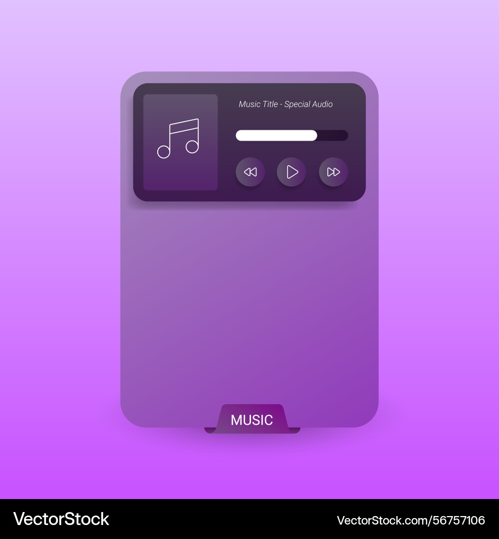 Purple music player ui concept with audio controls vector image