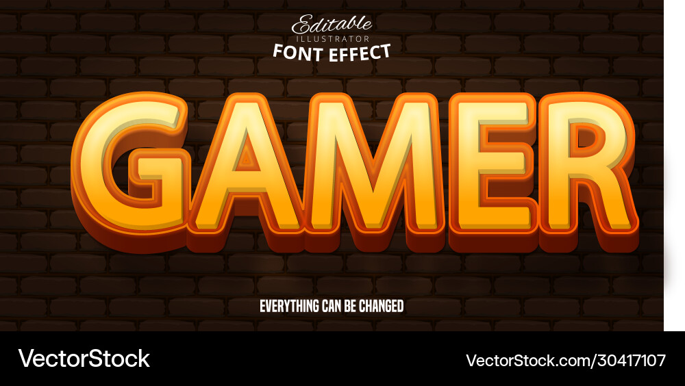 3D Gamer Font Effect - Editable Text vector image