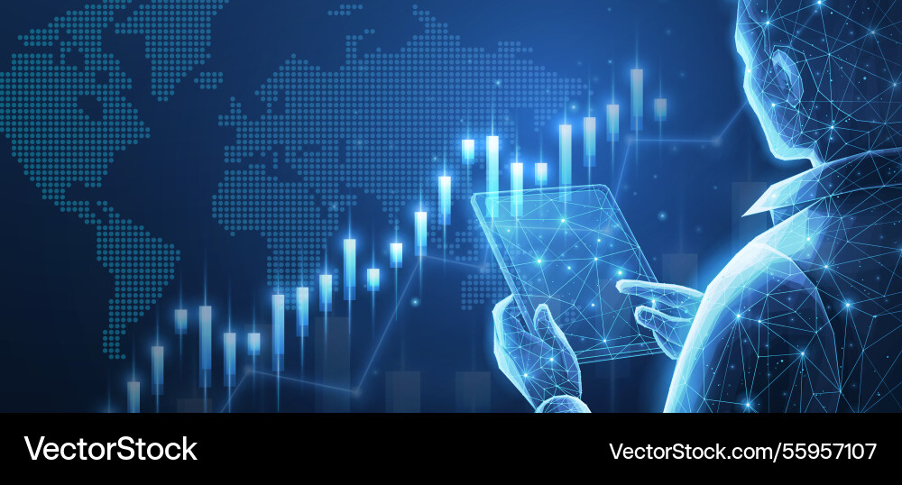 Broker trader analyzing global currency exchange Broker trader analyzing global currency exchange vector image