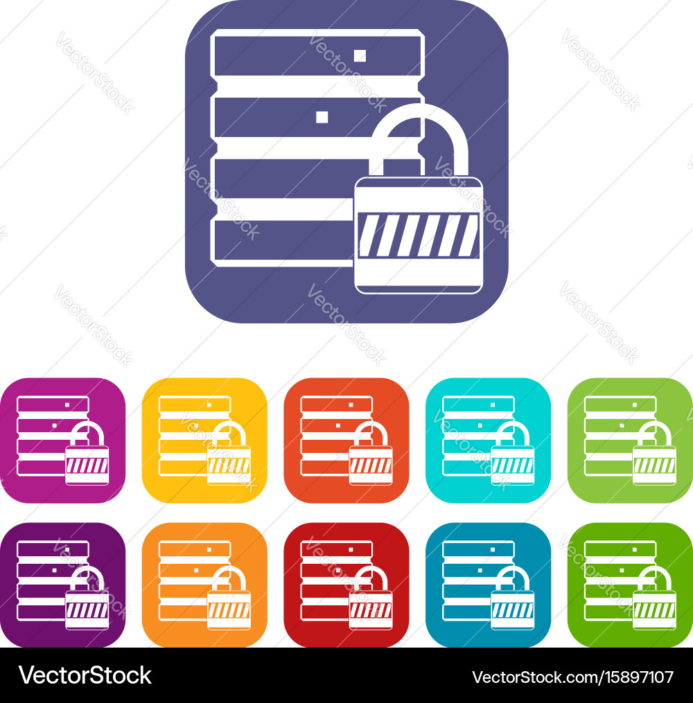 Database with padlock icons set Vector Image