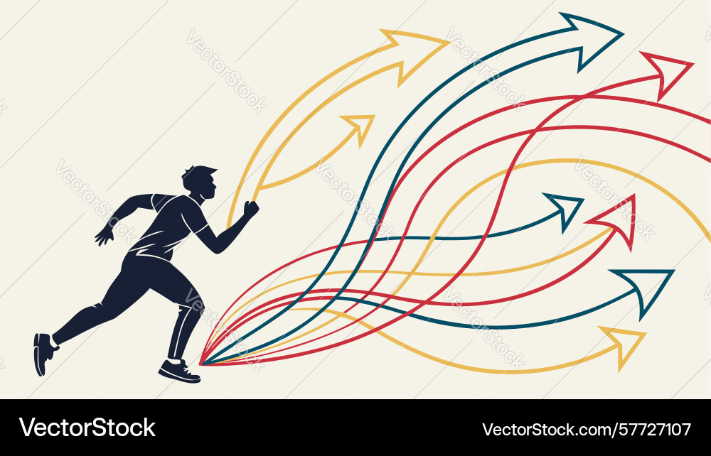 Dynamic runner with arrow paths goals direction vector image