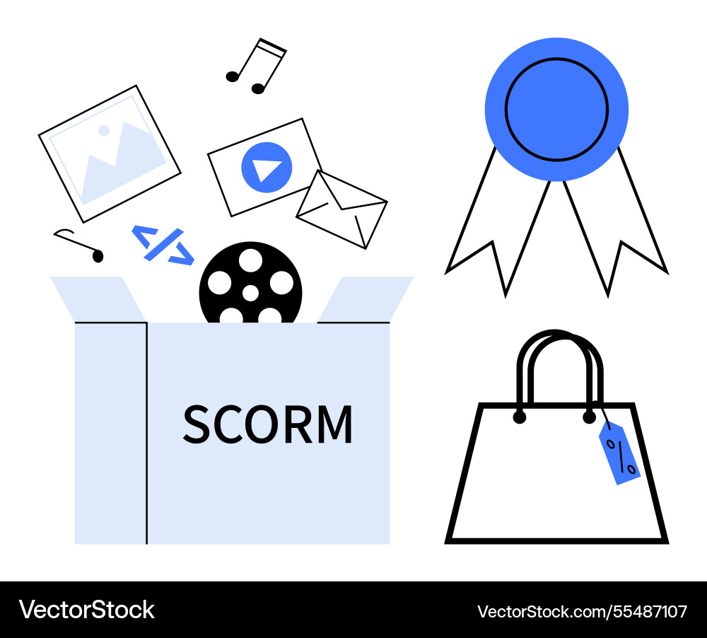 E-learning content package box with media elements E-learning content package box with media elements vector image