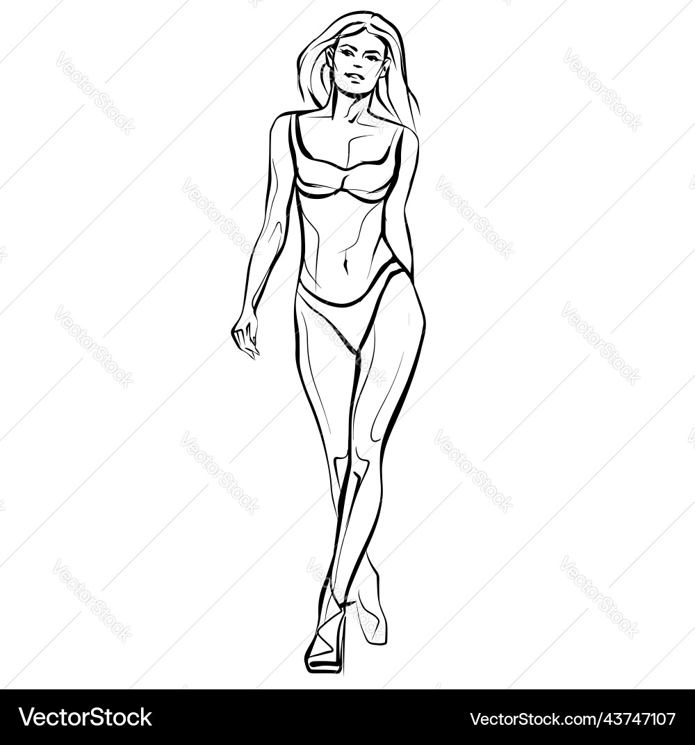Fashion Model in Swimsuit Pose vector image