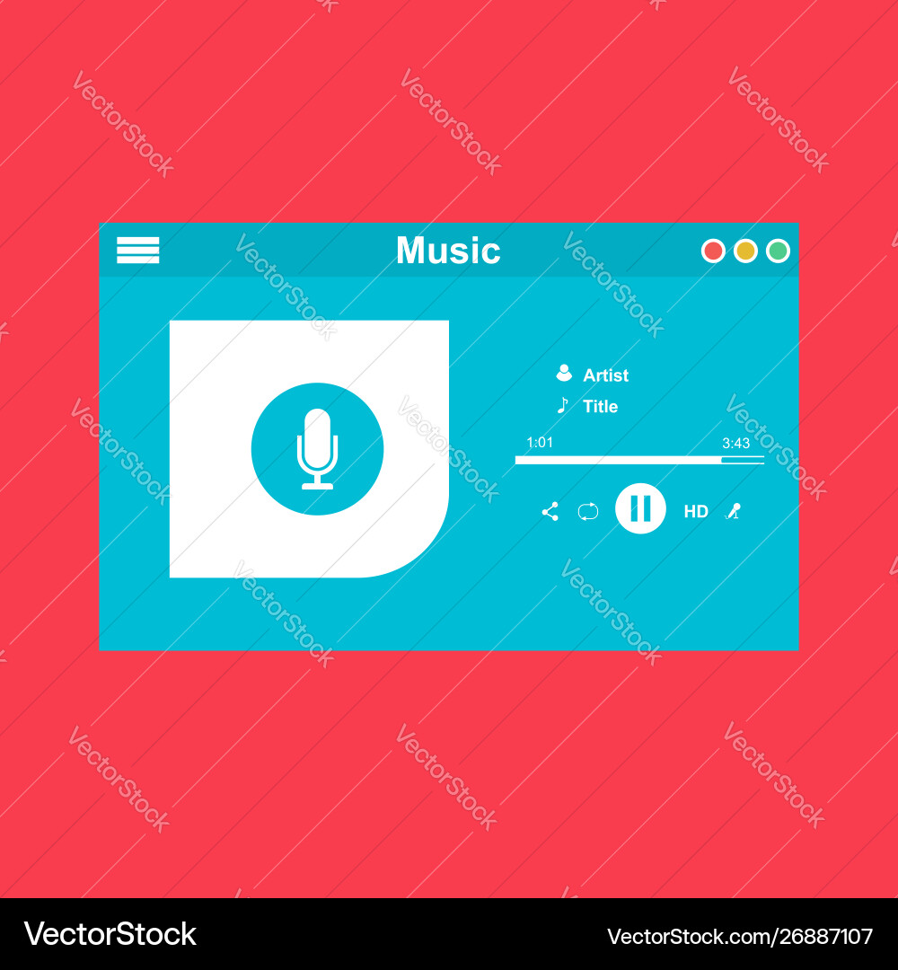 Media player application app template with flat Media player application app template with flat vector image