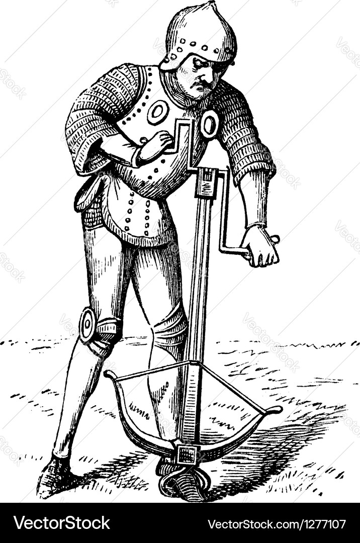 Medieval Crossbow Loading Engraving Vector Image