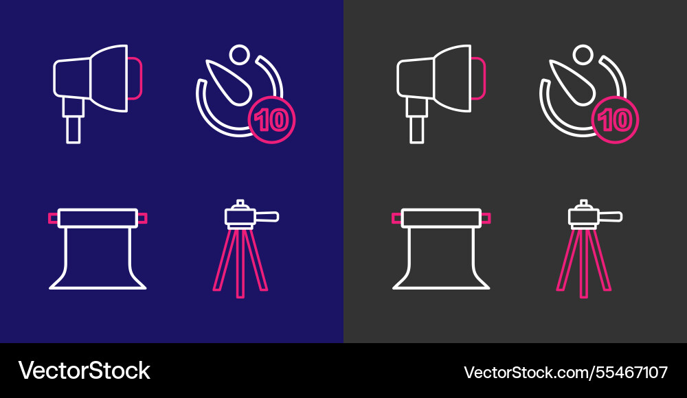 Set line tripod empty photo studio camera timer Set line tripod empty photo studio camera timer vector image