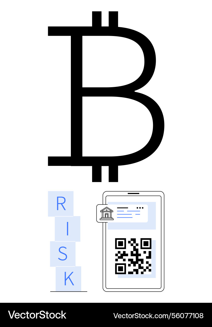 Bitcoin logo with qr code and risk concept blocks Bitcoin logo with qr code and risk concept blocks Vector Image