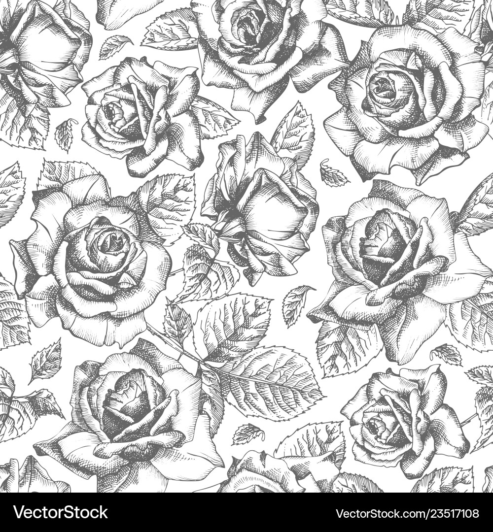 Detailed Roses Seamless Pattern Vector Image