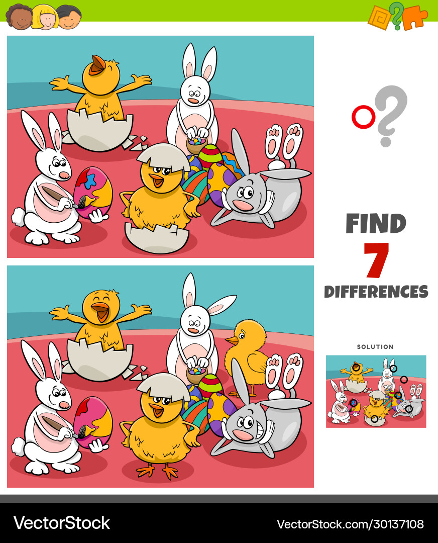 Easter Differences Game - Find the 7 Differences vector image