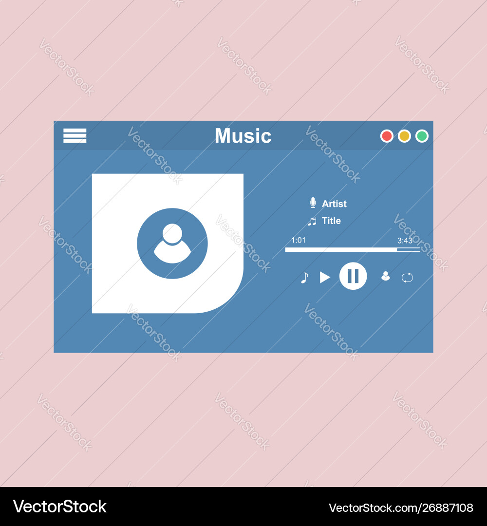 Media player application app template with flat Media player application app template with flat vector image