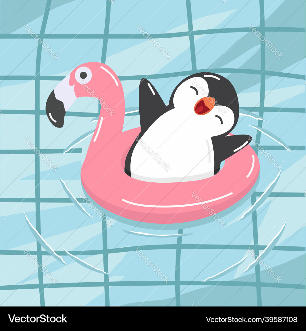 Penguin with flamingo float at the pool Penguin with flamingo float at the pool vector image