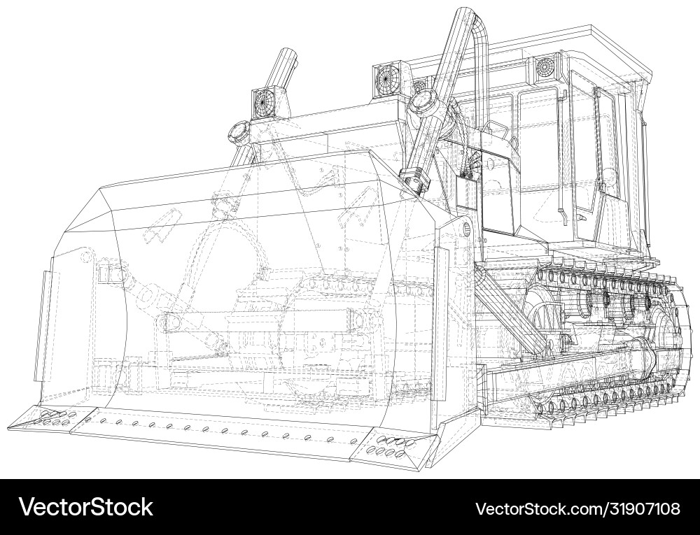 Powerful hydraulic bulldozer wire-frame vehicle Powerful hydraulic bulldozer wire-frame vehicle vector image