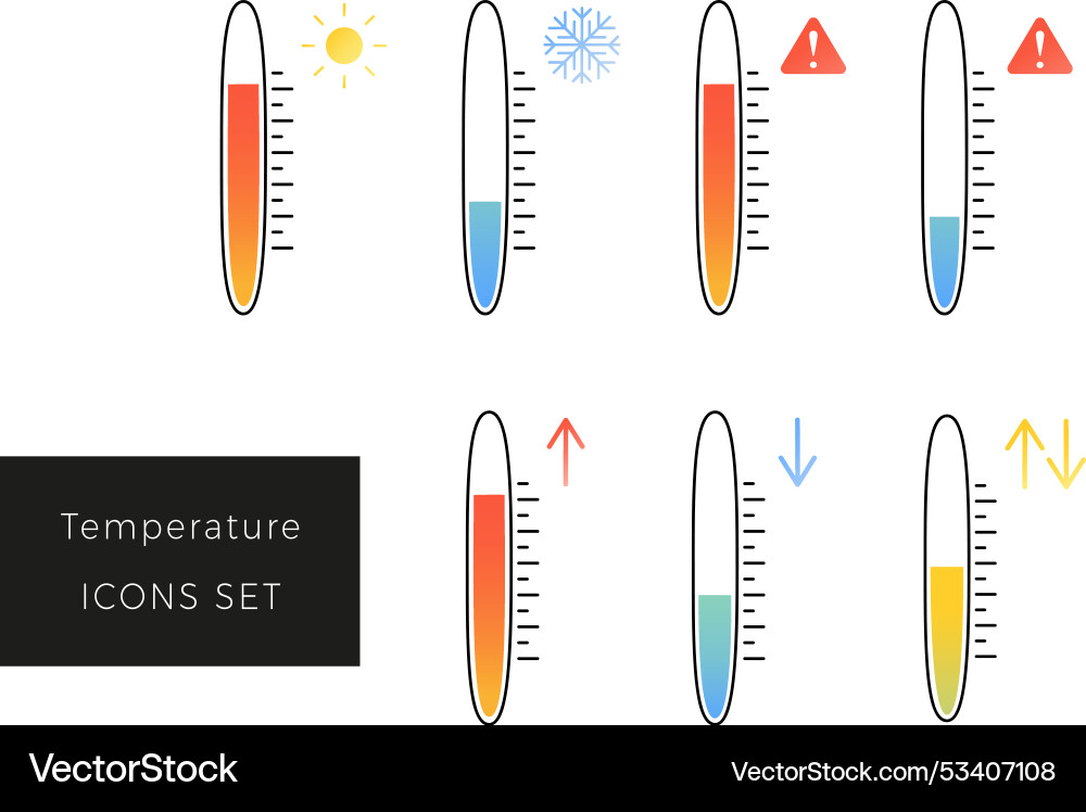 Temperature thermometer icons set isolated signs Vector Image
