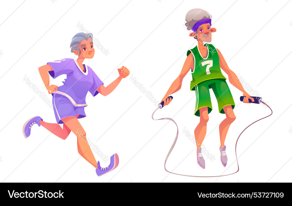 Aktive ältere Frau und Mann machen Cardio-Training Aktive ältere Frau und Mann machen Cardio-Training vektorbild