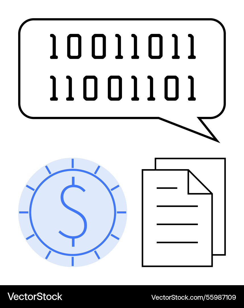 Binary code speech bubble digital currency coin Binary code speech bubble digital currency coin vector image