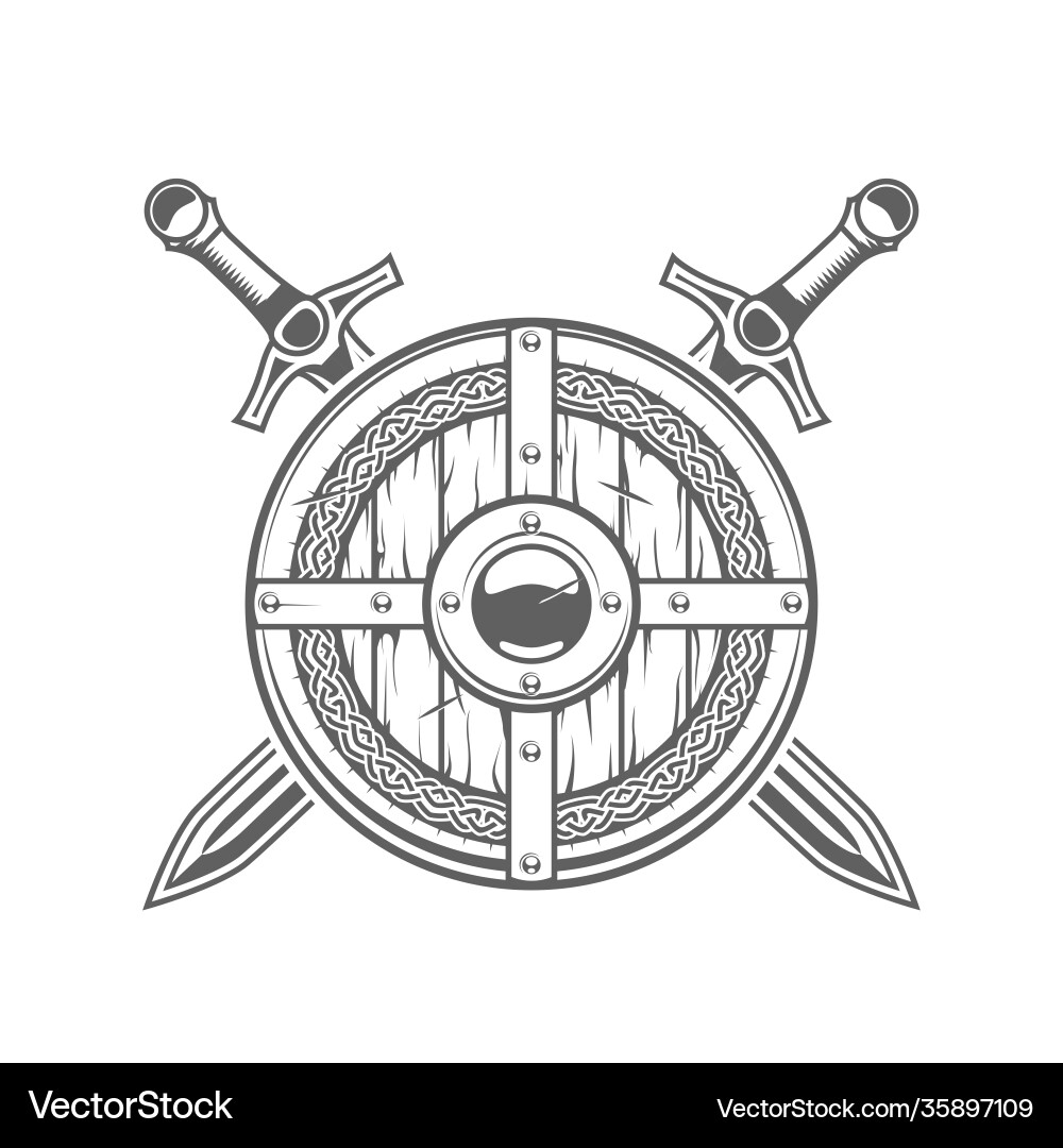 Round viking shield with celtic pattern and two Vector Image
