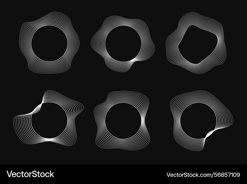 Set of round curved frames with dynamic wavy Vector Image
