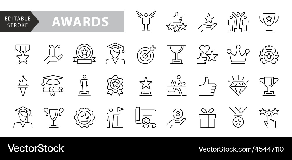 20 awards icons and achievements line icon vector image