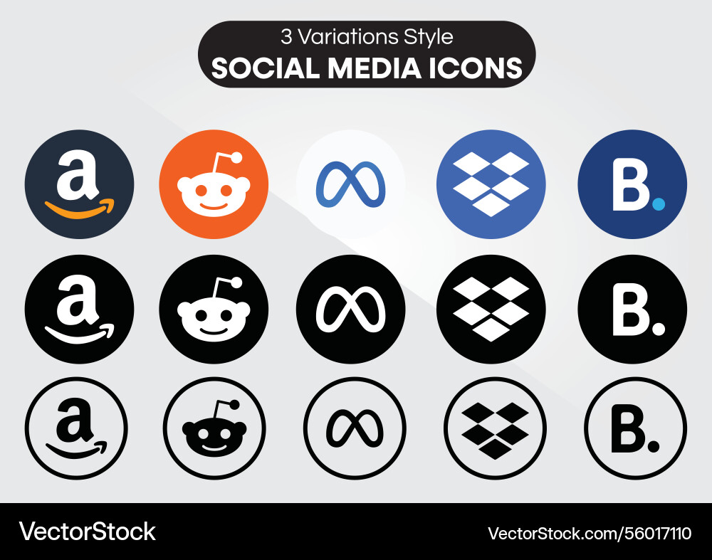 Amazon reddit meta dropbox bookingcom icons vector image