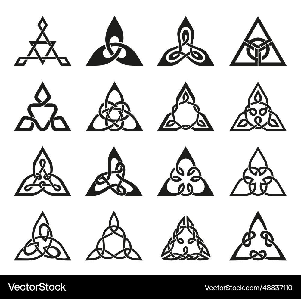 Celtic trinity knot triquetra symbol set black Vector Image