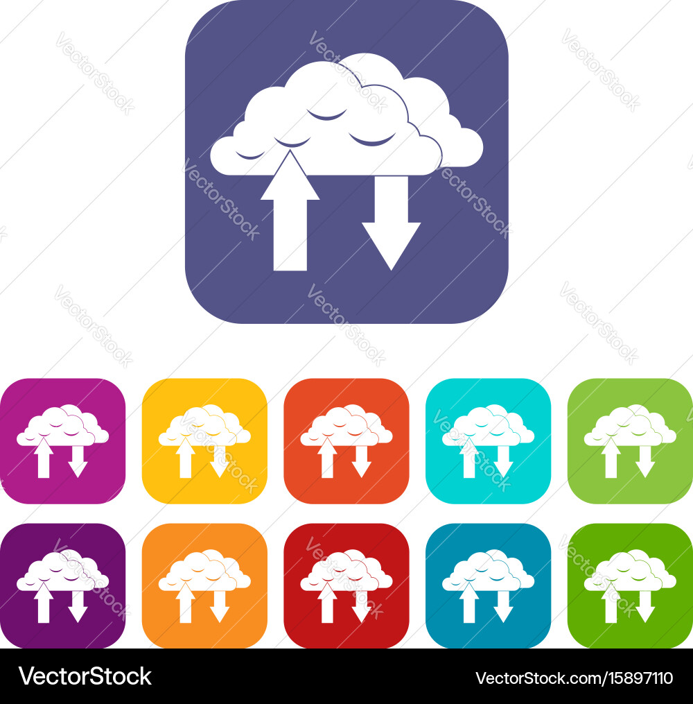 Clouds with arrows icons set Vector Image